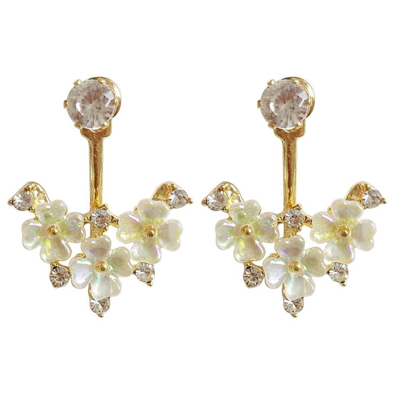 French Double Flower Dangle Earrings for Women Steel Crystal Unique Fashionable and Versatile Jewelry Accessories