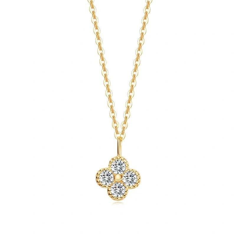 18K Gold Plated Clover Flower Necklace Women Dainty Accent Clavicle Chain Minimalist Jewelry