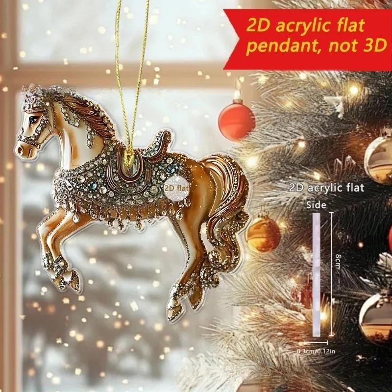 Running Horse Acrylic Decorative Pendant Holiday Christmas Tree 2026 New Year 2D Flat Xmas Pendant Ornament Party Supplies