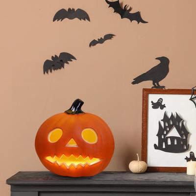 Halloween Pumpkin Light Spooky Carved Plastic Pumpkin Lantern Light-up Pumpkin Figurine for Outdoor Indoor Porch Room Decoration