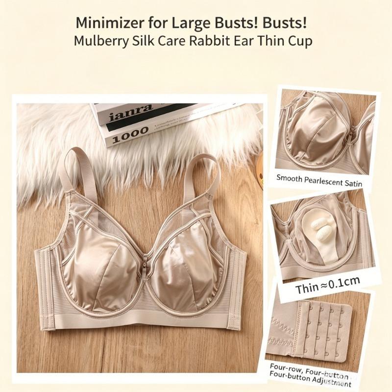 Satin Silk Thin Bra with Soft Underwire To Prevent Sagging and Support Large Busts