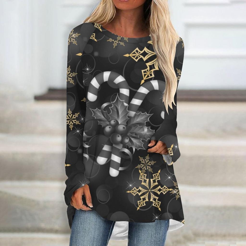 Round Neck 3D Printed Top Fashionable Casual Comfort Long Sleeved Women's T-shirts