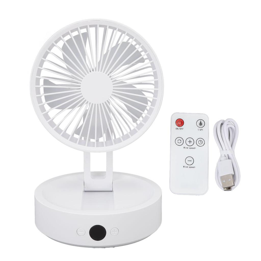 Foldable Desk Fan 3 Speeds Digital Display USB Rechargeable Remote Control Oscillating Desktop Fan with Night Light for