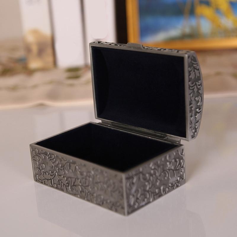 Antique Jewelry Storage Box Home Decoration Zinc Alloy Hardware Travel Friendly European Flower Carved Case