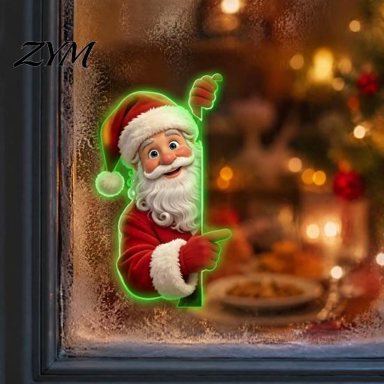 Decorative Christmas Party Wall Art Glow In The Dark Santa Claus Switch Sticker, PVC Luminous Decal for Holiday Stickers Home Decor, Waterproof