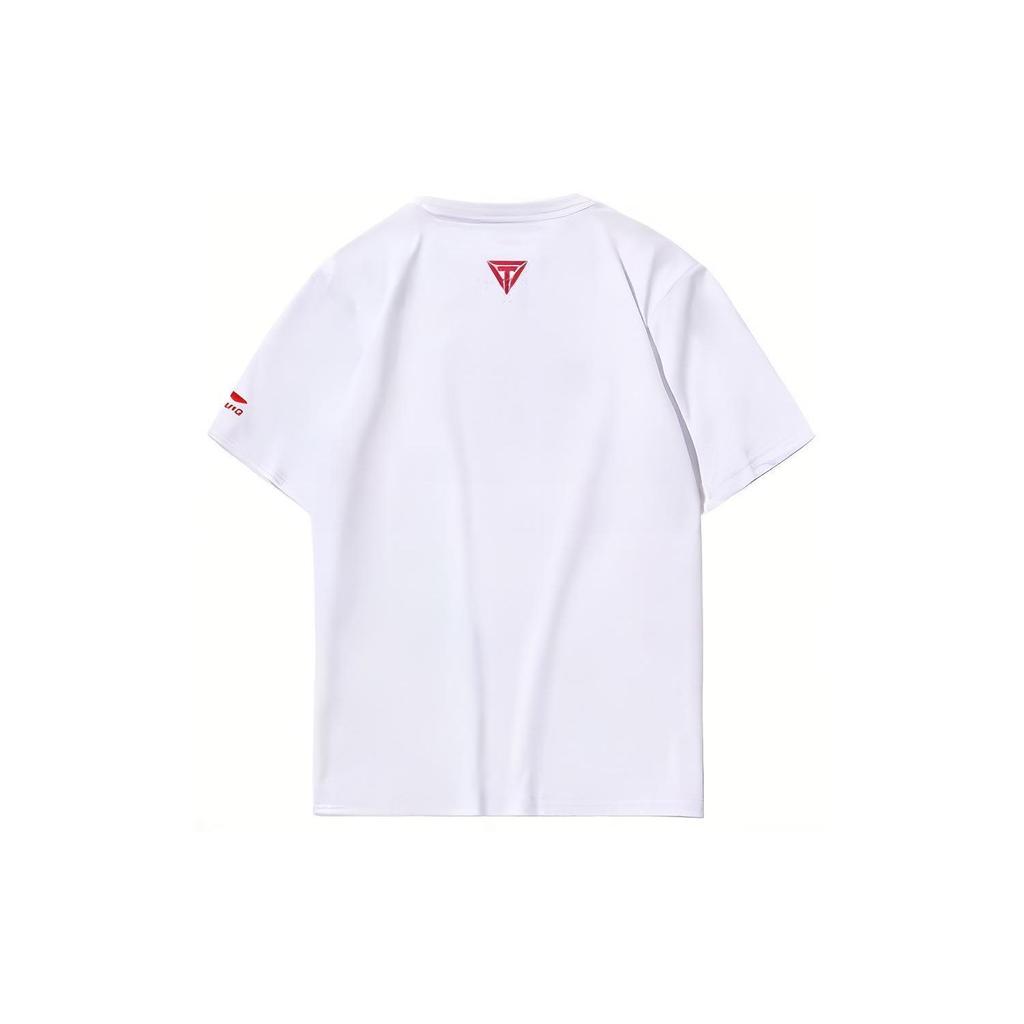 Li-Ning Sport Fashion Series Foil Print Round Neck Short Sleeve T-Shirt Unisex Tops White AHSR661-1