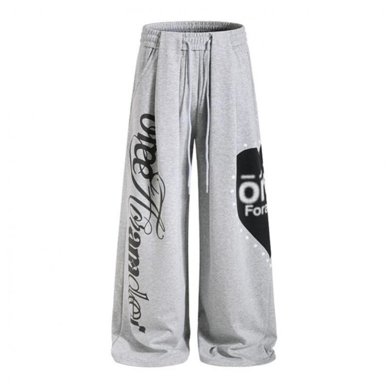 2026 Streetwear Loose Fit Straight Leg Pants Teens Casual Graffiti Print Trousers Mid Waist All Season