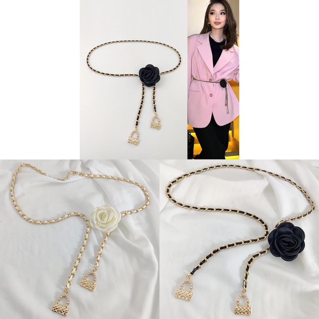 Tea Flower Waist Chain Accessory For Women With Interwoven Metal Chain For Casual Wear