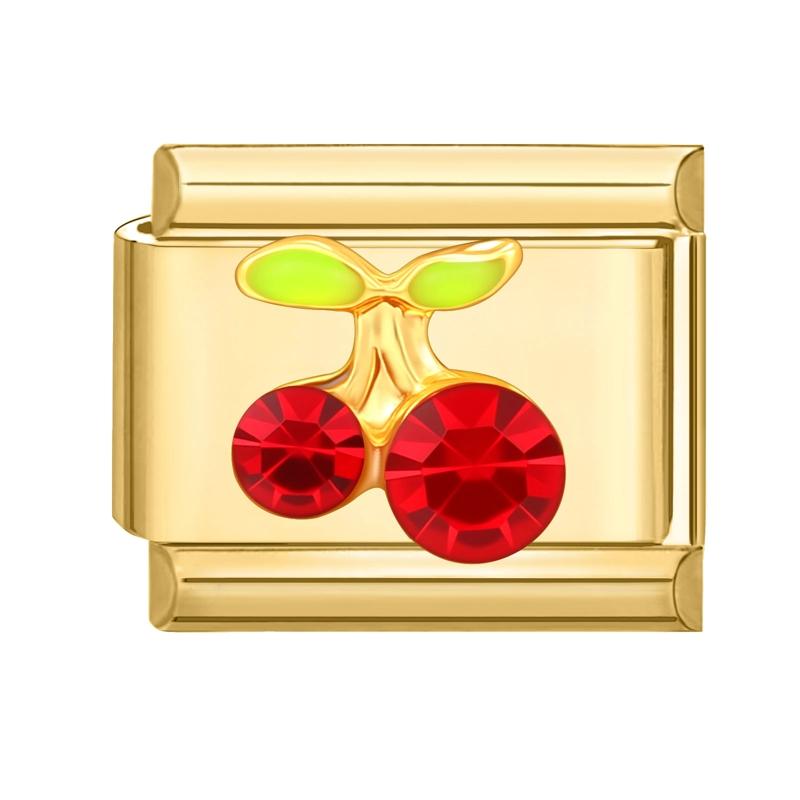 Vintage Zircon Cherry Heart Butterfly Star Bee Golden Italian Charm Links Fit 9mm Stainless Steel Bracelet Women DIY Making Gift