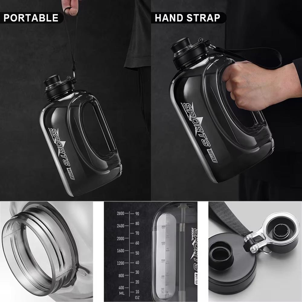 Large Capacity Water Bottle with Straw  & Strap Portable Handle BPA Free Eco-Friendly Perfect for Outdoor Sports and Fitness
