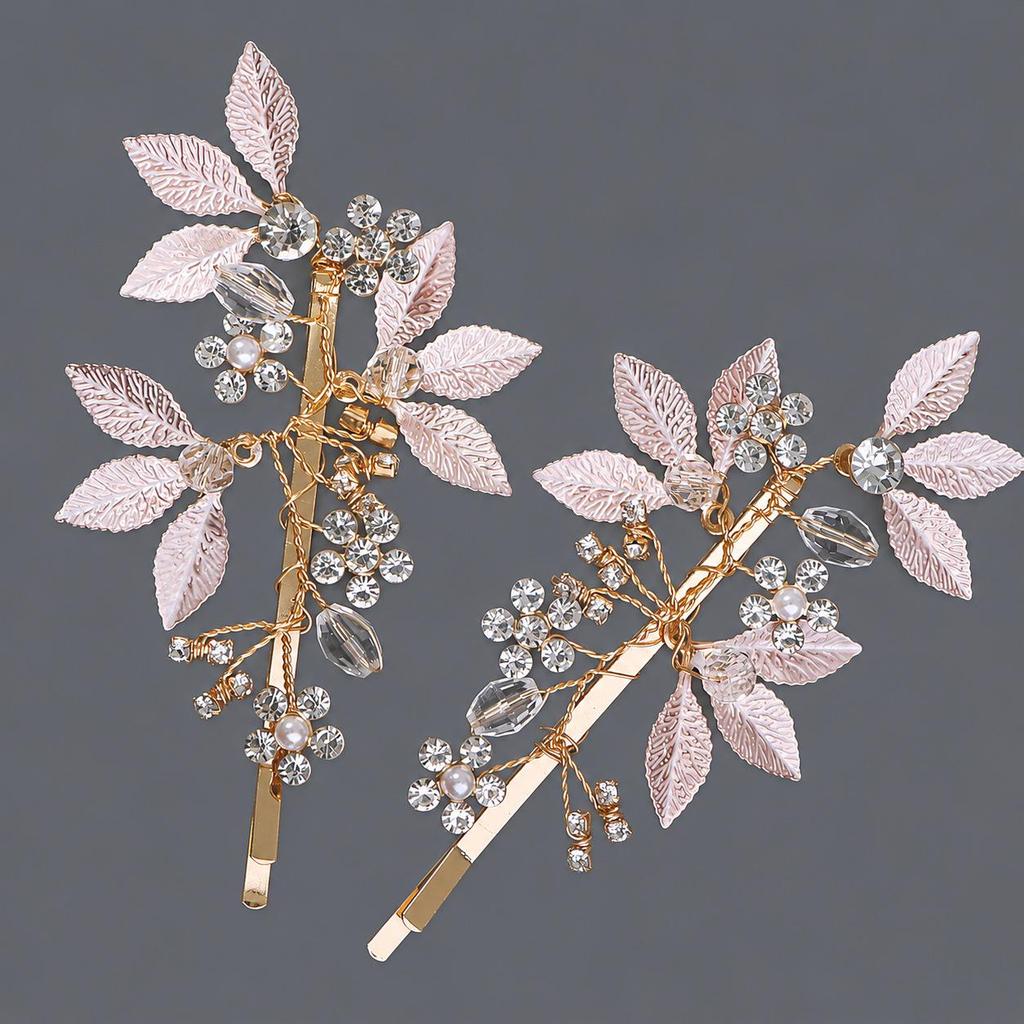 Handmade Flower Hair Clip with Alloy, Pearl and Drip Oil - Bridal Wedding Headwear Accessory