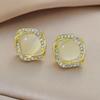 French Geometric Square Rhinestone Cat Eye Stud Earrings for Women - Light Luxury Fashion Exquisite Commute Jewelry