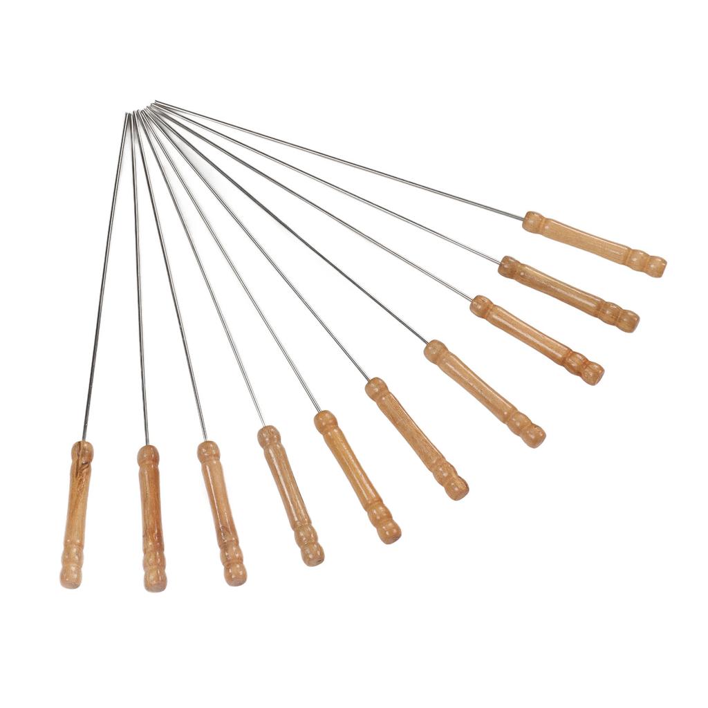 10 stücke Grillspieße Holzgriff Edelstahl BBQ Kabob Sticks für Outdoor-Grill 11,8 in