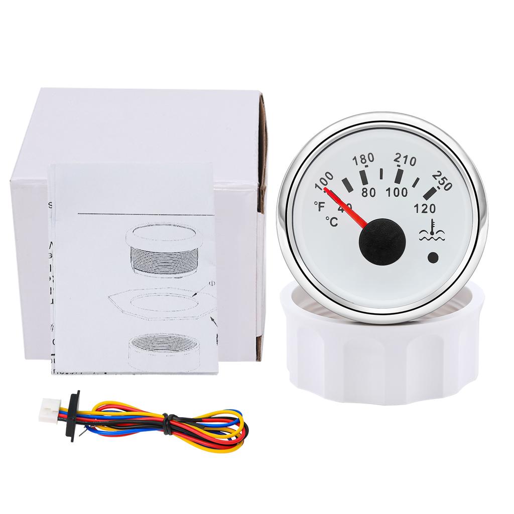 52mm Water Temp Gauge 40-120℃ 100-250℉ Water Temperature Meter With Alarm Light For Marine Boat Car Truck Temp Indicator