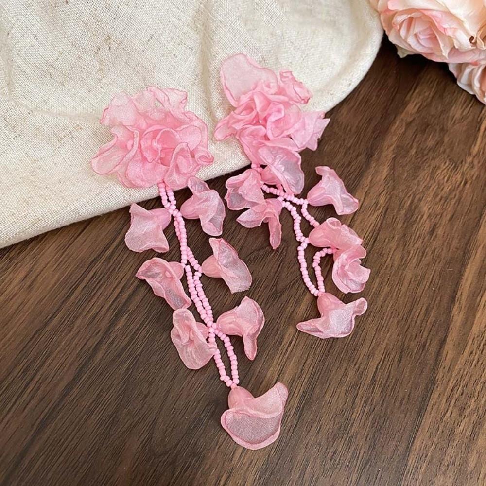 1 Pair Temperament Vacation Flower Eardrops with Beads Tassel Women Seaside Earrings  Birthday