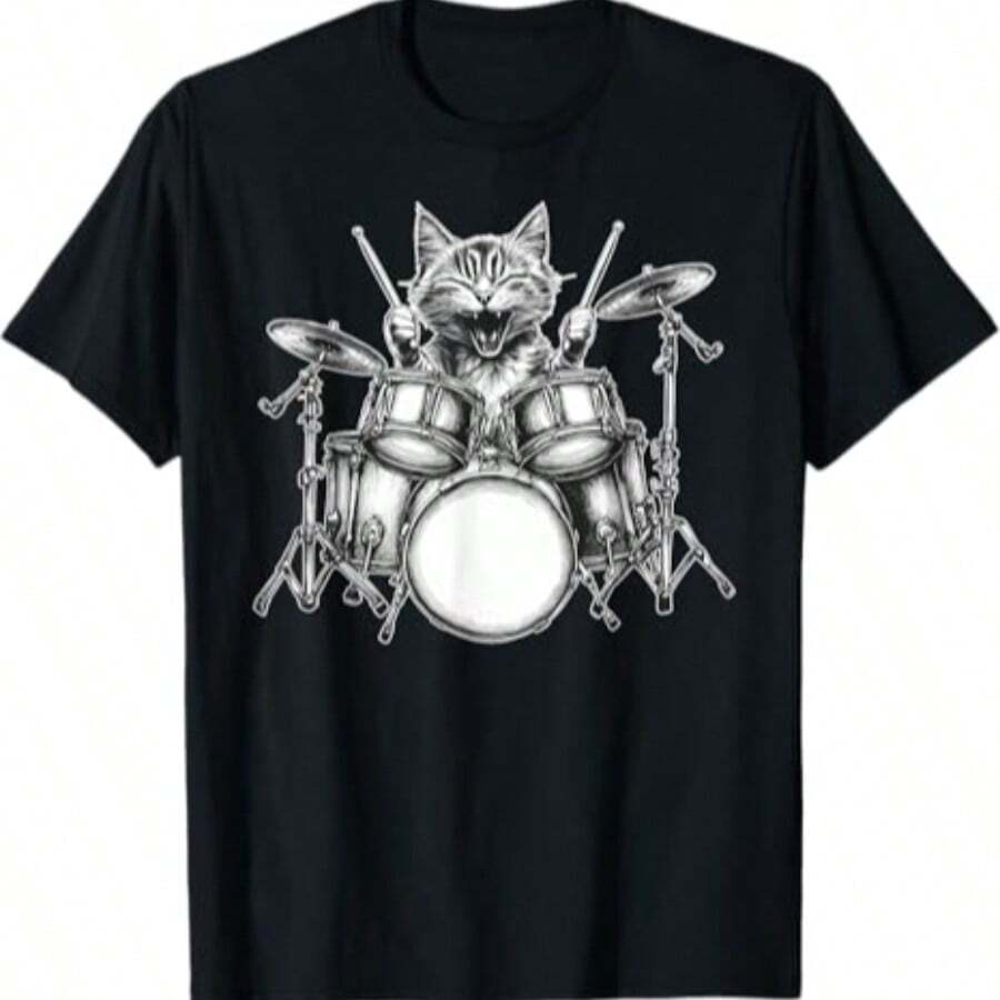 

Top Quality Funny Cat Drummer Drums Drumming Music Lover Unisex T-Shirt S