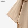 ZANZEA Women Hollow Lace Splice Round Neck Casual 3/4 Sleeve Blouse