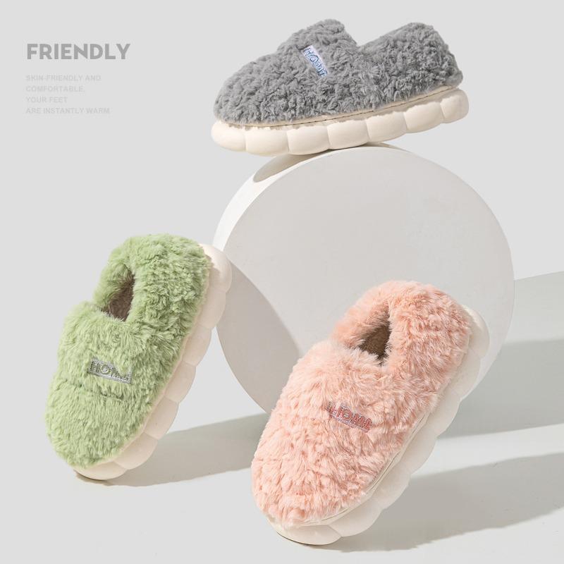 thick-soled fluffy slippers women's cotton slippers winter home thermal bag and couple home indoor cotton shoes men's