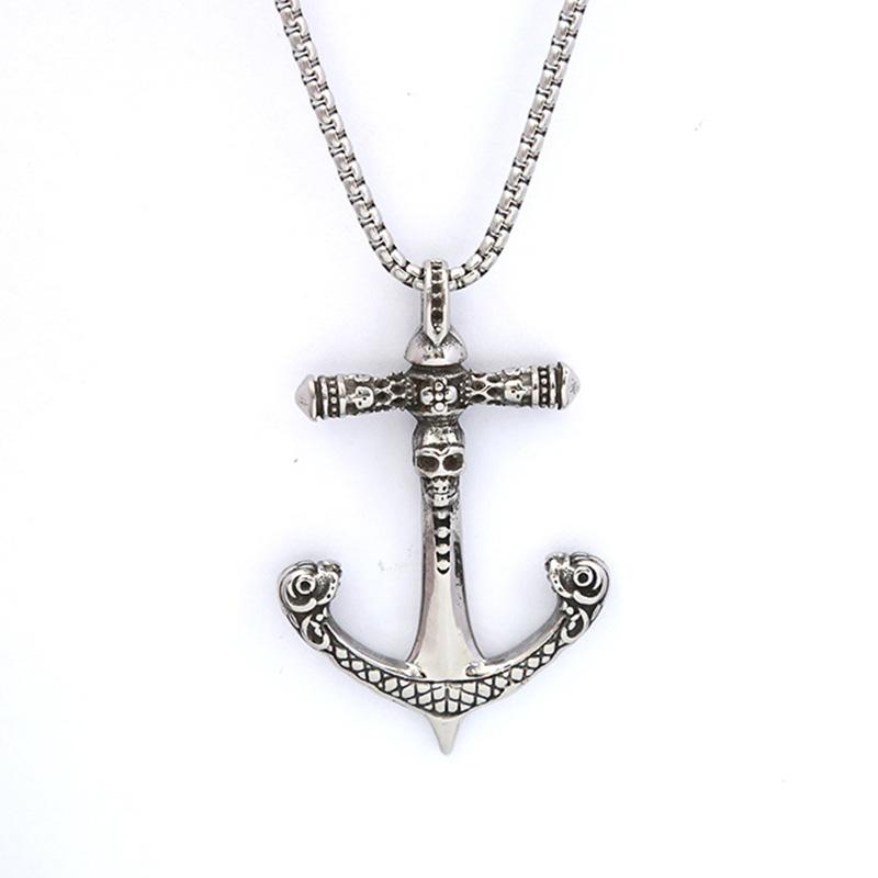 

Retro Caribbean Pirate Anchor Pendant for Men Gift Punk Rock Skull Anchor Necklace Never Fading Creative Biker Jewelry