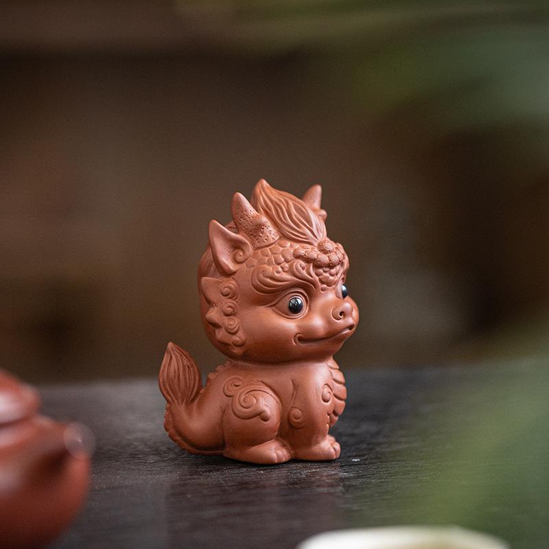 Ceramic Zodiac Dragon Mascot Decorative Figurines Chinese Mysterious Animals Cute Home Room Office Tea Table Decorative Statue