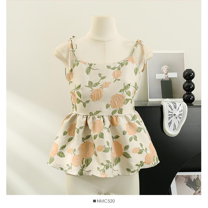 

Горячая женская майка на бретелях с цветочным принтом и открытой спиной, женская бретелька без рукавов, французский шикарный жилет на бретельках с складками, летний дропшиппинг One Size оранжевый