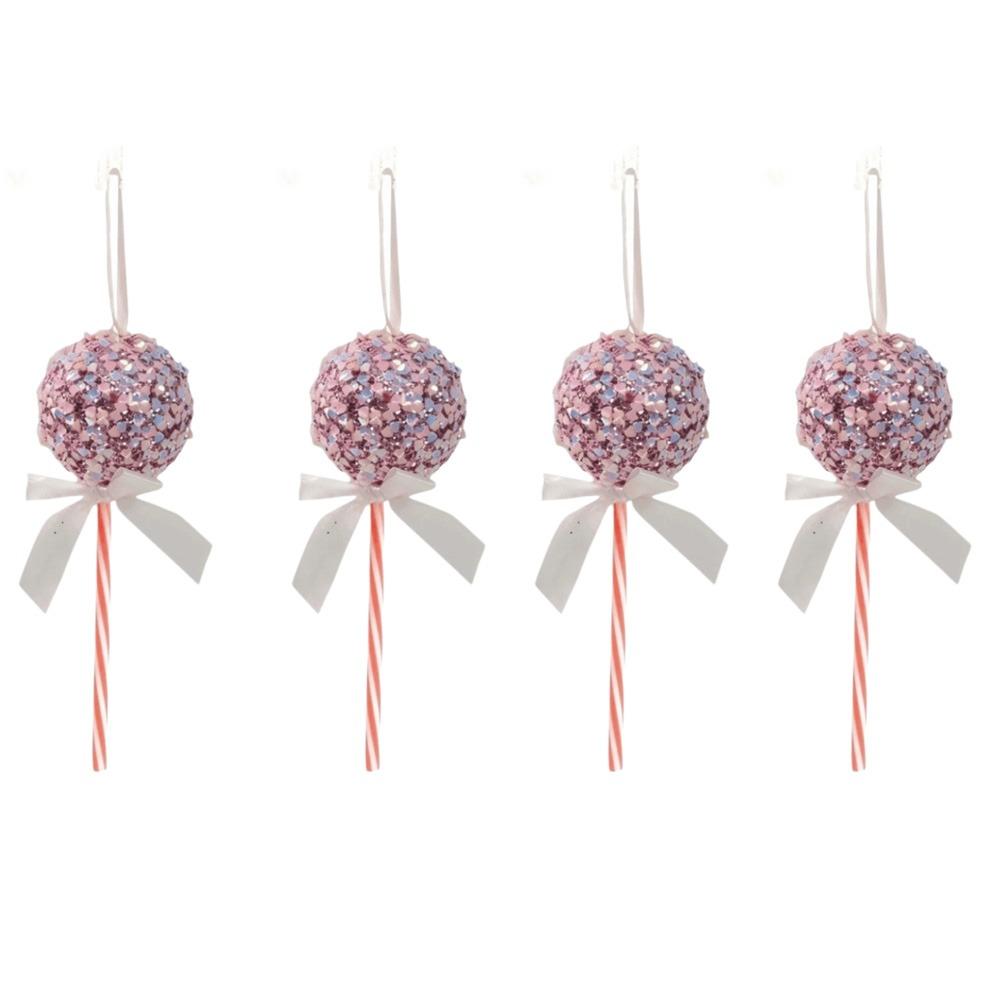 4PCS Sequins Bow Christmas Balls Pendants Foam Ball Fake Lollipop Xmas Decorations Wedding Party