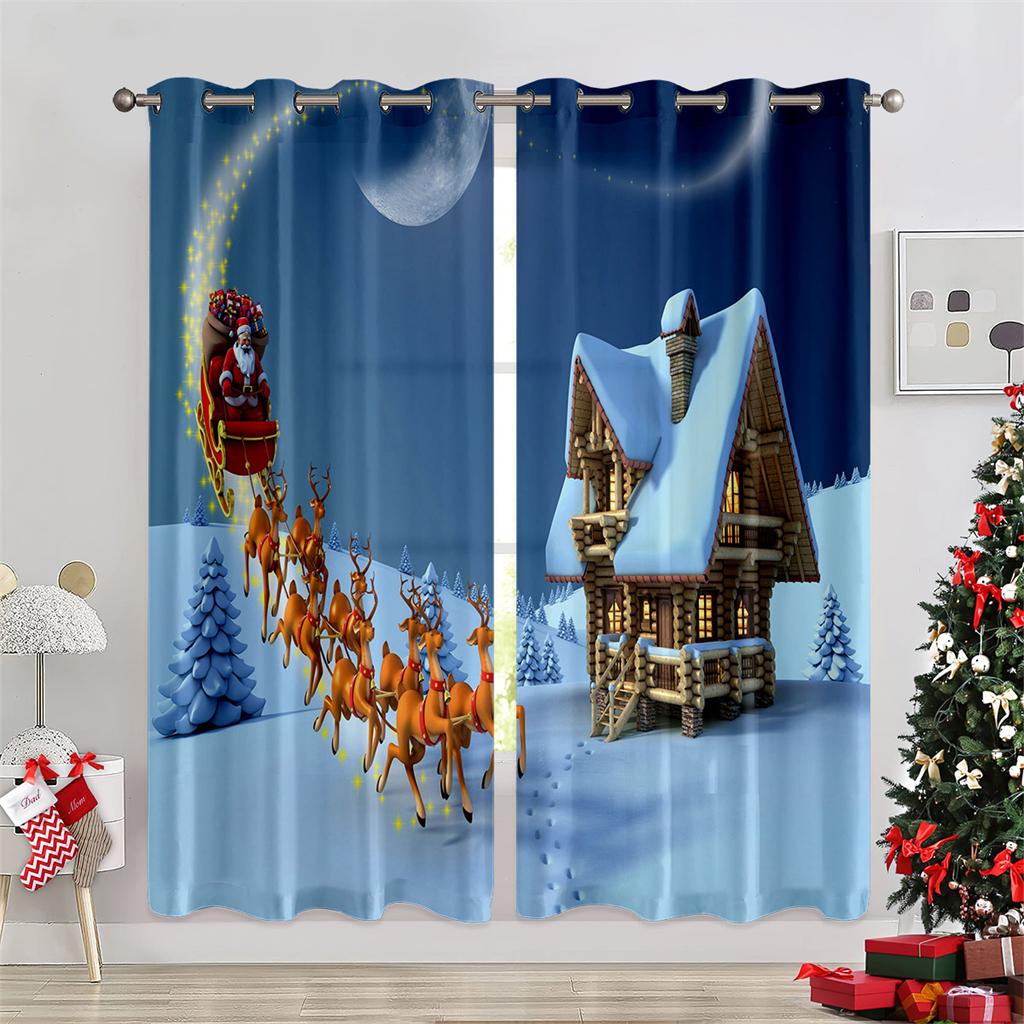 Christmas Snowman Car Curtains European American Style Red Living Room Bedroom Balcony Window Decoration Curtains 2 Panels