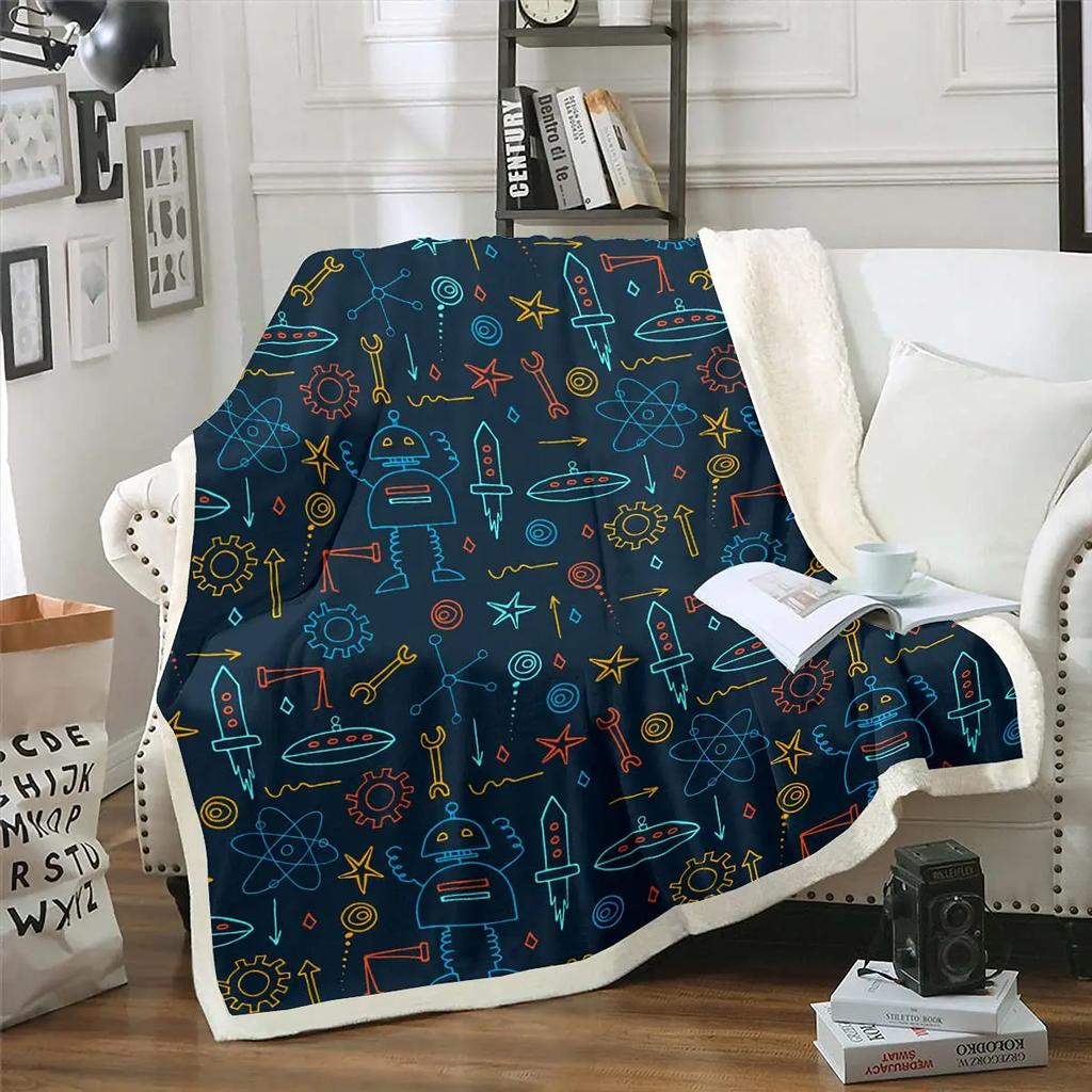 Robot Throw Blanket,Soft Flannel Robot Blanket for Boys Girls,Toddler Design Comfy Warm Quilt Blanket for Bed Sofa,Birthday Gift