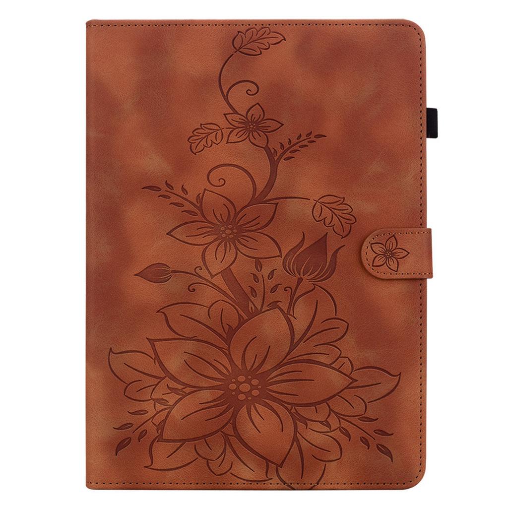 For Samsung Galaxy Tab S11 Case Lily Flower Imprint Card Slots Leather Tablet Cover