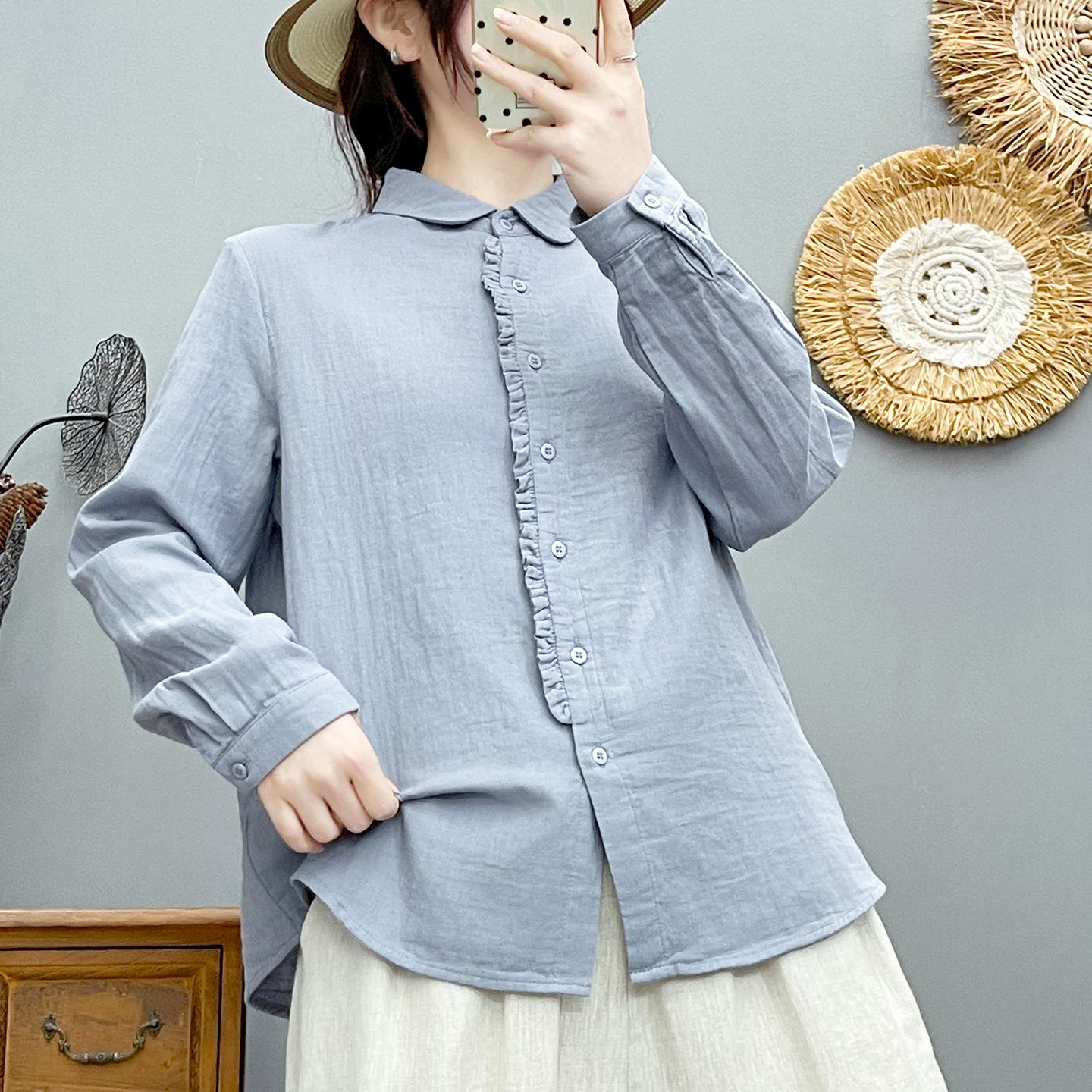 

Женская французская кружевная рубашка в литературном стиле, с длинным рукавом и воротником-стойкой, мягкая, дышащая, из чистого хлопка, двухслойная марля L (125-150 jin)