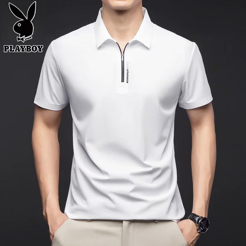 Playboy Men s Ice Silk Half-Zip Polo Shirt 3XL