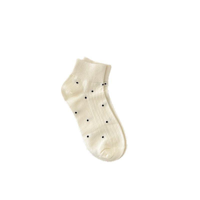 White Polka Dot Socks Medium Tube Socks Summer Thin Solid Color Breathable Short Cotton Socks Simple Mesh Versatile