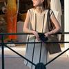 Chic Design Contrast Stripe Ice Silk Knitted Sleeveless Dress for Women, Summer Casual Gentle Style Skirt