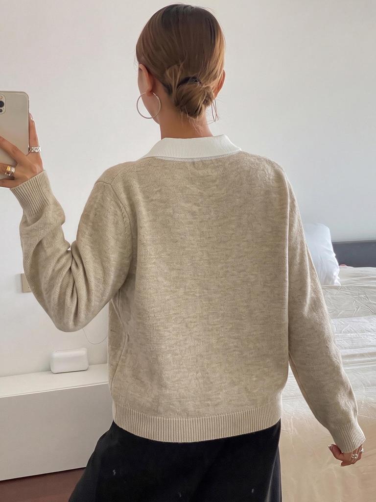 European & American Autumn Neutral Style Casual Diamond Jacquard Lapel Sweater for Women