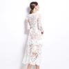Spring Autumn Women Elegant V-neck Embroidery Flower Lace Long Maxi Party Dresses With Belt