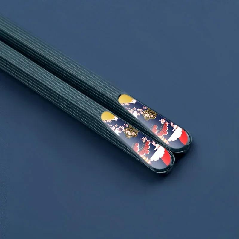 

Милые палочки для еды из сплава в японском стиле с заостренными нескользящими кончиками, посуда для суши, бытовые, одна пара, красочные кухонные аксессуары тёмно-синий