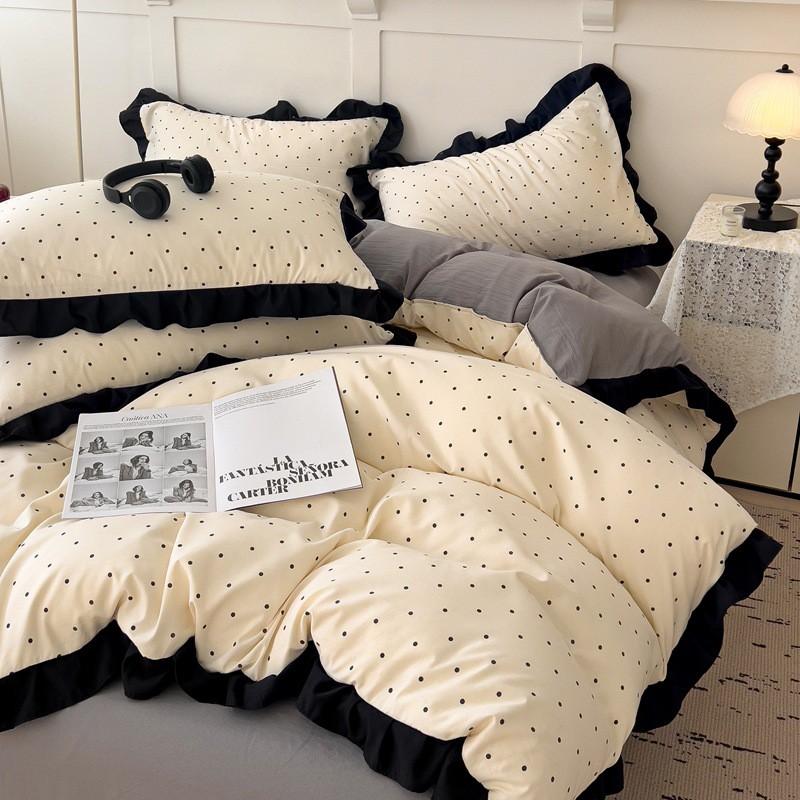 Washed Cotton Ruffle Bedding Set French Hepburn Style Floral Sets