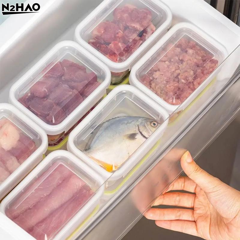 Portable Food Storage Box With Single Snap-On Cover Compartments For Sub-Packed Meat Onion Ginger Refrigerator Freezer Organizer