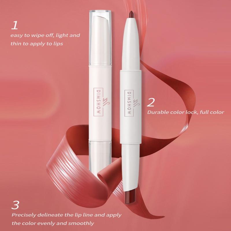Dimshow Matte Lip Liner Lipstick 2 In 1 Pen Long Wearing Non Transfer Sexy Red Rotating Double Headed Makeup Cosmetics