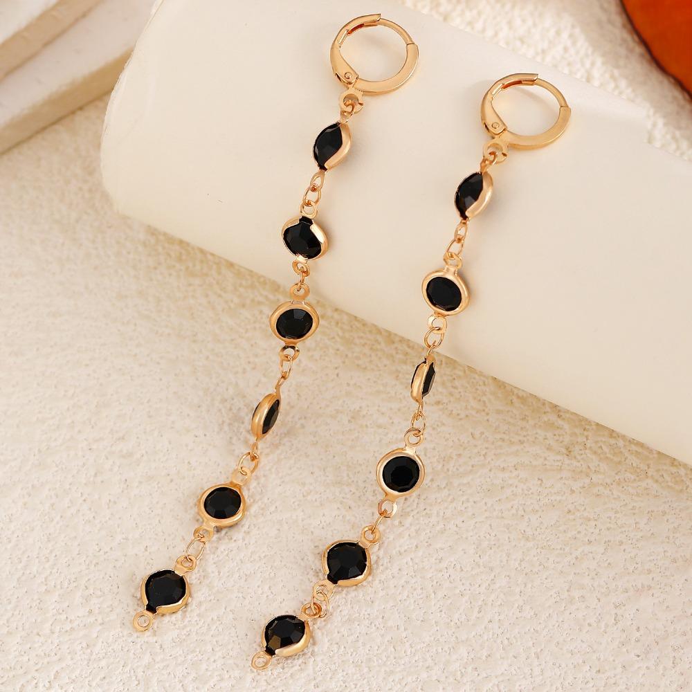 Copper Chain Rhinestone Earrings Colorful Rhinestone Long Tassel Earrings  Banquet Jewelry