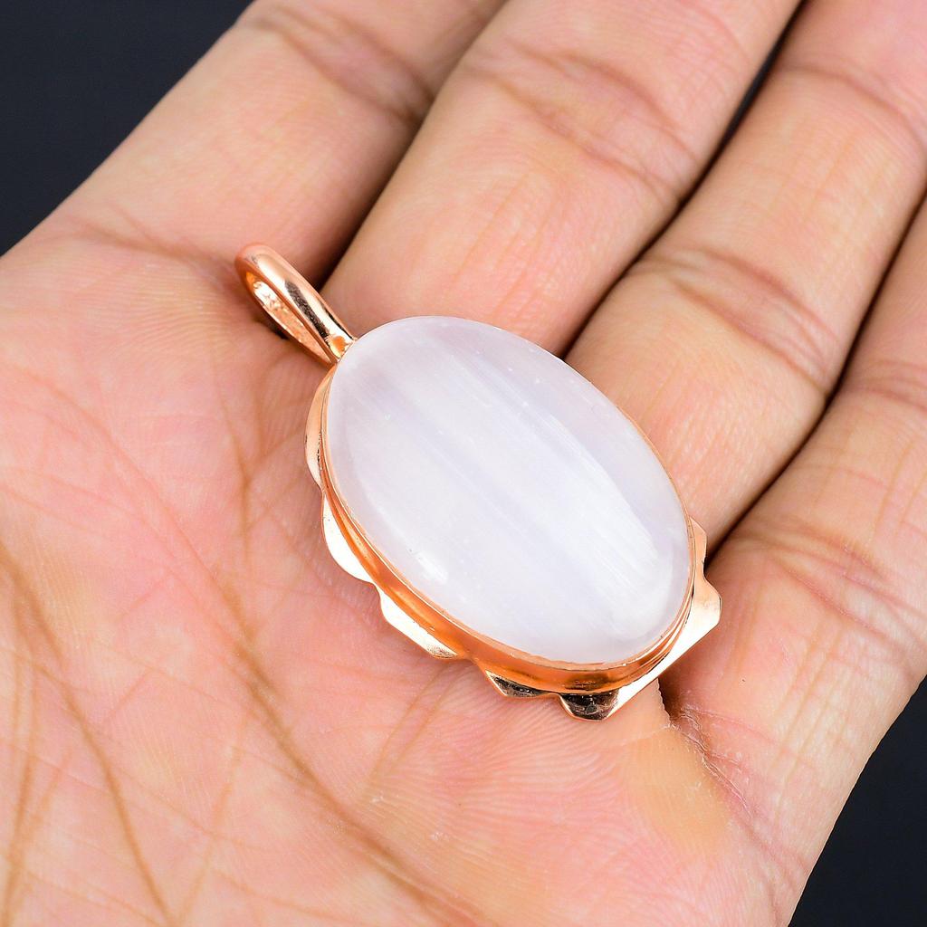 Rose Quartz Gemstone Handmade Dazzling Copper Jewelry Pendant For Women