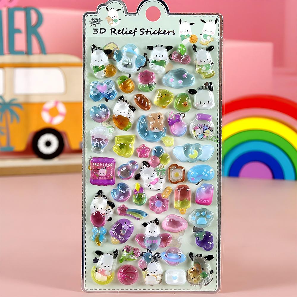 Cute Sanrio Kuromi My Melody 3D Relief Stickers Kawaii Girls Cartoon Crystal Sticker Handmade Diy Hand Account Decals Gifts