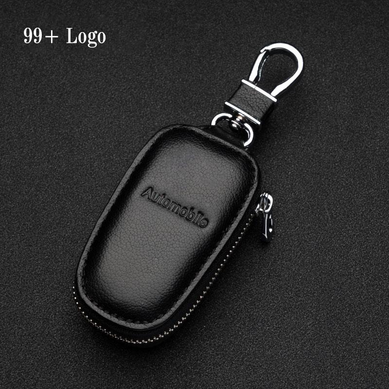 Custom 3D Logo Car Key Case Cover Shell Holder Leather Zipper Bag KeyChain Case Bag Wallets for All Car Accessories