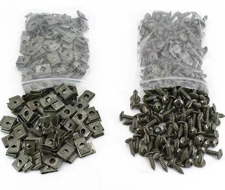 10/200 Stück Auto Metallschraubklammern Set U-Typ Befestigungsklammer mit Schraube Rostschutz Kotflügel Stoßstange Schutzschnalle Blechschraube