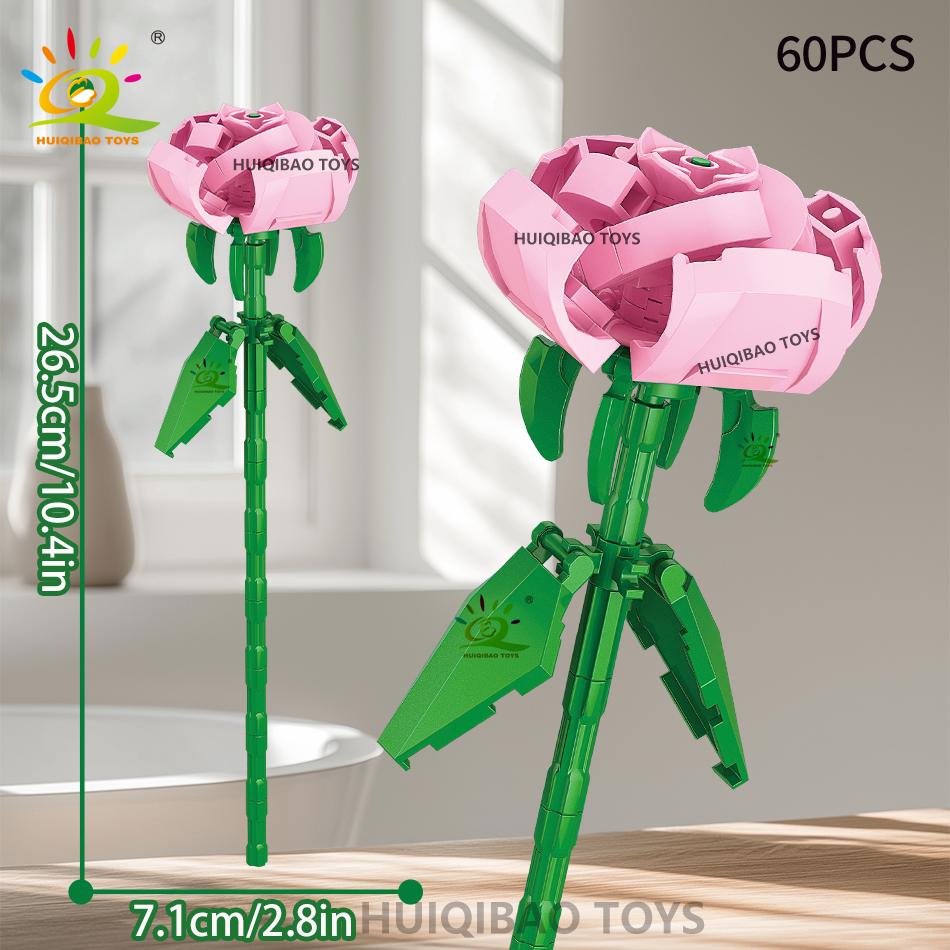 Non-Toxic Valentine'S Day Rose Flower Bouquet Building Blocks Set Artificial Flowers For Home Decor Crystal Rose Bricks Kits Toys