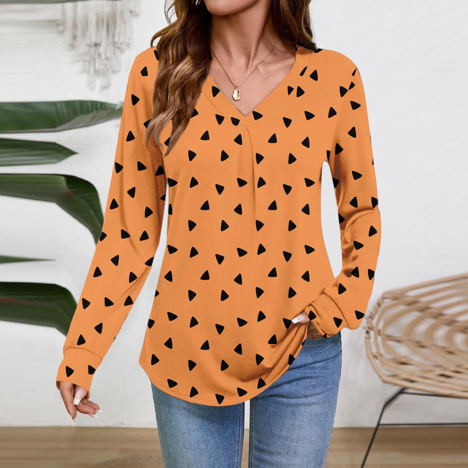 

Женские топы с длинным рукавом, нарядные повседневные футболки с V-образным вырезом, базовые футболки, одежда для отпуска, осенняя модная одежда XL шафрановый