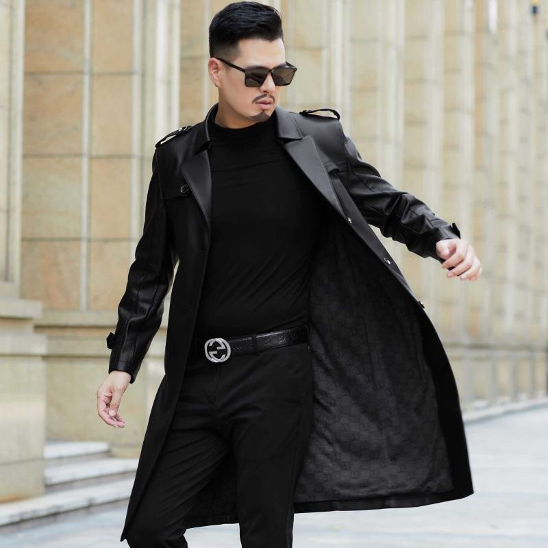 Autumn Long Windbreaker Men's Sheep Coat Knee-length Coat Business Casual Middle-aged Suit Collar Fur Coat