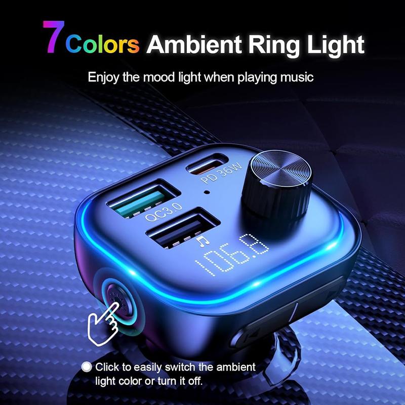 FM-Transmitter Bluetooth 5.3 Kfz-Adapter 54W Max mit PD36W und USB-Schnellladeempfänger Freisprechanruf USB-Disk Musikplayer