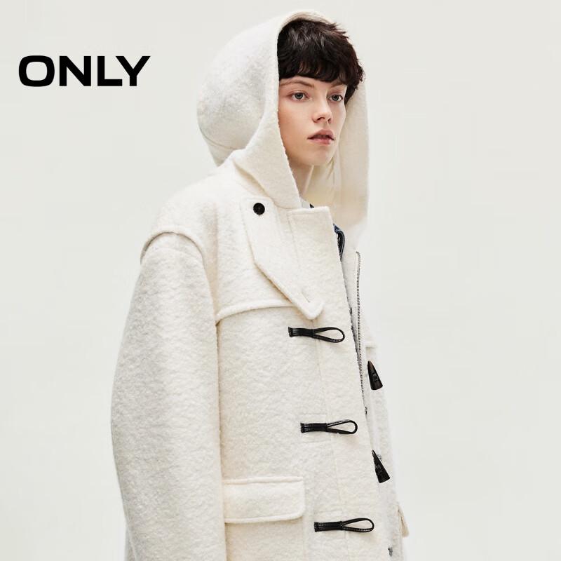 ONLY Women's Elegant Wool Blend Hooded Long Coat