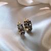 Vintage Black Square Crystal Hoop Earrings for Women 2026 New Shiny Exquisite Zircon Round Earrings Wedding Zircon Party